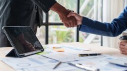 Business People Handshake Greeting Deal. acquisition, successful negotiation concept.